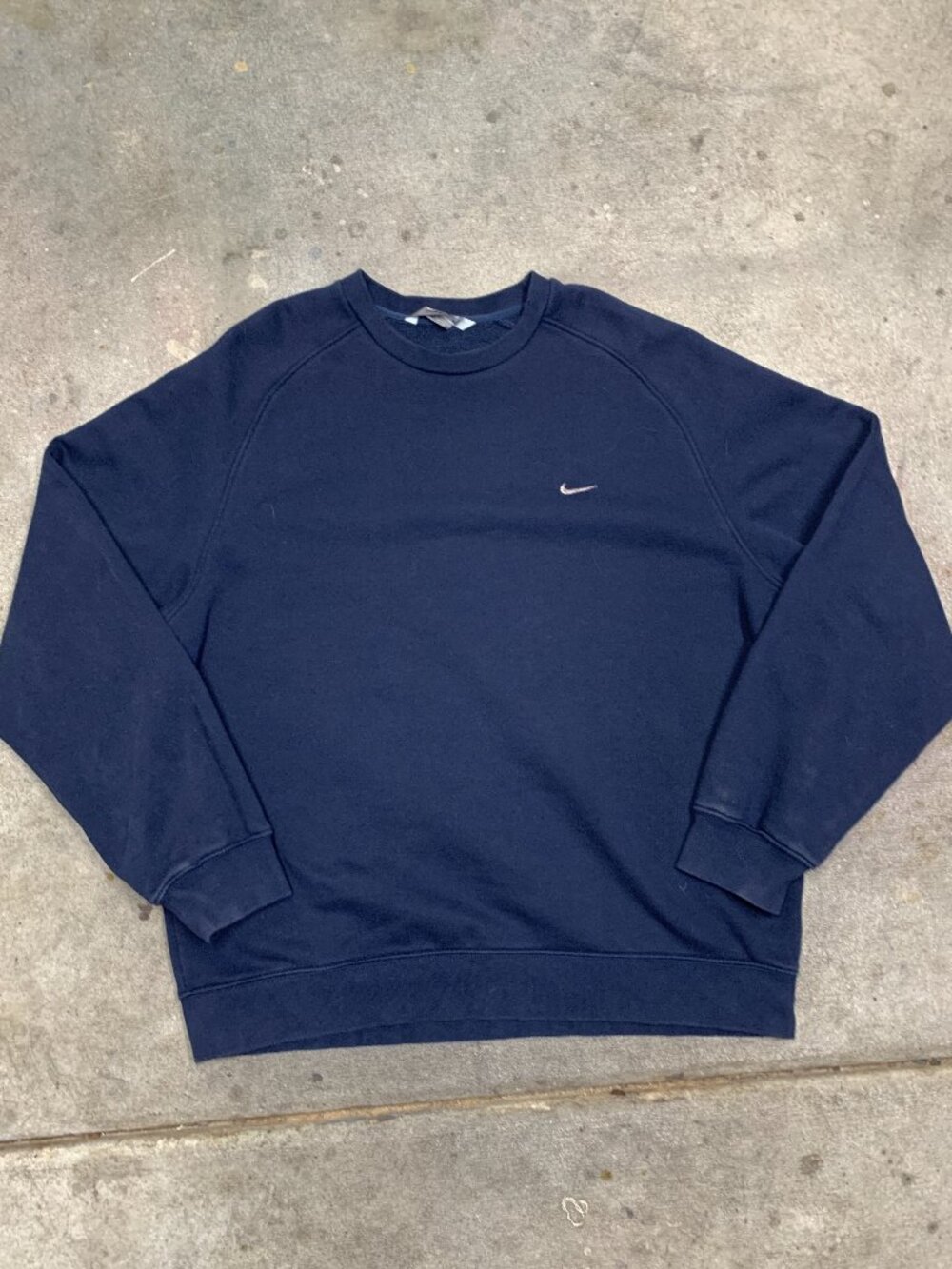 Vintage 90's Faded Navy Blue Nike Swoosh Embroidered Crewneck Sweater Size XXL